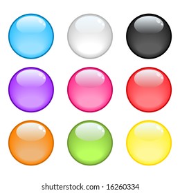A collection of 9 colorful glossy spheres
