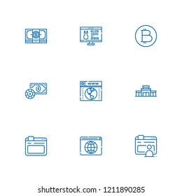 Collection of 9 commerce outline icons include icons such as money, bitcoin, supermarket, browser