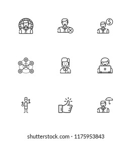 Collection of 9 community outline icons include icons such as staff, like, network, employee