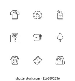 Collection of 9 cotton outline icons include icons such as bath towel, bathrobe, pillow, shirt, polo shirt, tote bag
