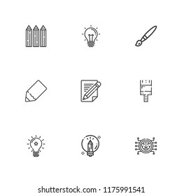 Collection of 9 creativity outline icons include icons such as paint brush, pencil, creative, pencils, idea