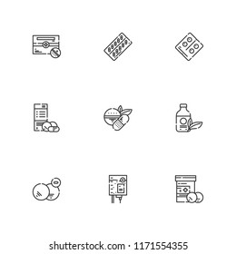 Collection of 9 cure outline icons include icons such as medicine