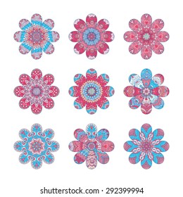 Collection of 9 cute abstract flowers.