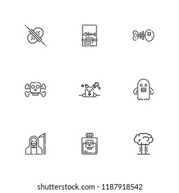 Collection of 9 death outline icons include icons such as explosion, ghost, death, collision, poison, fishbone