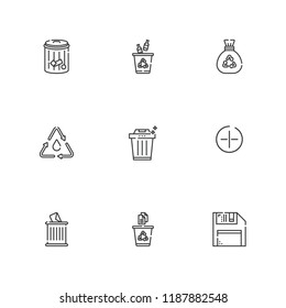 Collection of 9 delete outline icons include icons such as recycling, garbage, add button, diskette