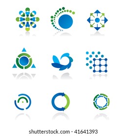 Collection of 9 design elements and graphics in green and blue color