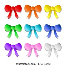 A collection of 9 different colored bows. Eps 10 Vector.