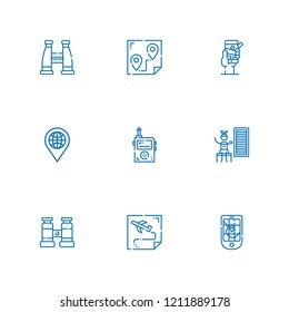 Collection of 9 distance outline icons include icons such as binoculars, location, route, infrared, binocular, walkie talkie