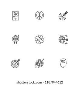 Collection of 9 efficiency outline icons include icons such as productivity, target, turbine