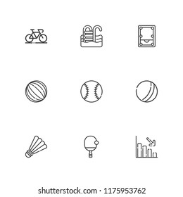 Collection of 9 exercise outline icons include icons such as pool, ping pong, ball, baseball, badminton, loss