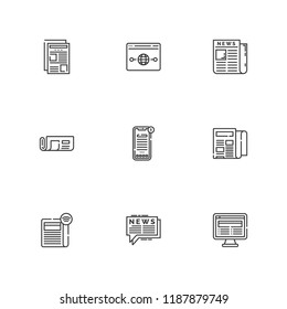 Collection of 9 facts outline icons include icons such as news