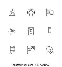 Collection of 9 flag outline icons include icons such as peace, referee, soccer, bookmark, castle, pirate, flags