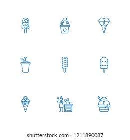 Collection of 9 flavor outline icons include icons such as ice cream, popsicle, frozen yogurt, syrup