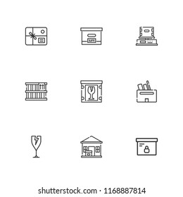 Collection of 9 fragile outline icons include icons such as fragile, parcel, box