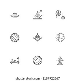 Collection of 9 future outline icons include icons such as artificial intelligence, ufo, ball, moon rover
