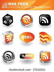 Collection of 9 glossy RSS feed icons