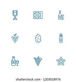 Collection of 9 grape outline icons include icons such as grape, carambola, berry, wine, grapes, wine glass