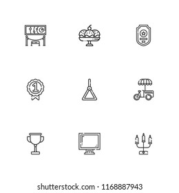 Collection of 9 holder outline icons include icons such as cup, badge, candelabra, holder, stand, exhibition