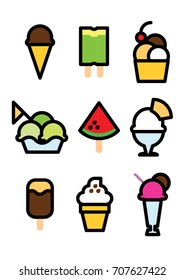 Collection of 9 ice cream icon, logo vector isolated on white background for summer time and cofee shop 