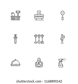 Collection of 9 knife outline icons include icons such as chef, knife, shooting, spoon, slotted spoon, dinner, apron