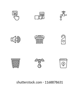 Collection of 9 knob outline icons include icons such as water tap, tap, basket, radio, sound, faucet