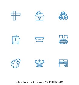 Collection of 9 lined outline icons include icons such as bowl, trolleybus, exchange, desk, robot