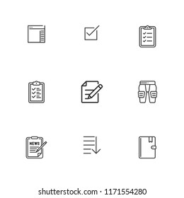 Collection of 9 list outline icons include icons such as list, edit, form, address book, reporting, pads, check square, order