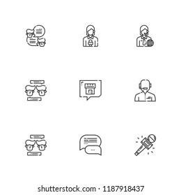Collection of 9 live outline icons include icons such as chat, news reporter