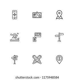 Collection of 9 location outline icons include icons such as placeholder, pin, pointer, navigation, marker, map