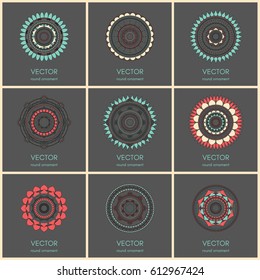 Collection of 9 mandalas. Hand drawn illustration. Vector background.