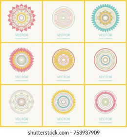 Collection of 9 mandalas. Round ornament pattern set. Hand drawn background. Vector illustration.
