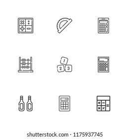 Collection of 9 math outline icons include icons such as calculator, numbers, math, protractor, additives