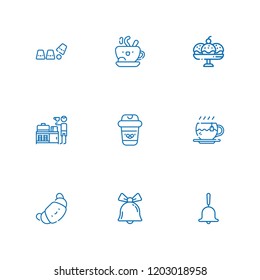 Collection of 9 morning outline icons include icons such as coffee, breakfast, croissant, bell, cup