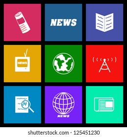 Collection of 9 News Media Metro Style Vector Icons.