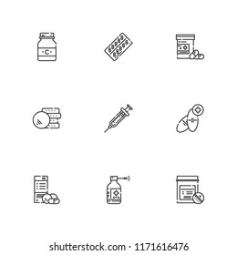 Collection of 9 nurse outline icons include icons such as medicine
