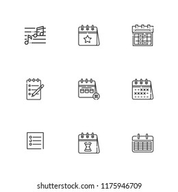 Collection of 9 organizer outline icons include icons such as notes, note