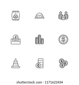 Collection of 9 pile outline icons include icons such as coin, coins, stacking