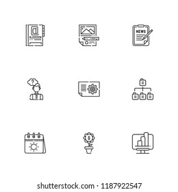 Collection of 9 plan outline icons include icons such as plan, form, analytics, sitemap, planning, calendar, agenda, growth