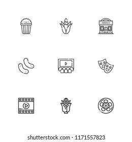 Collection of 9 popcorn outline icons include icons such as snack, cinema, film, popcorn, corn