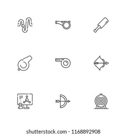 Collection of 9 practice outline icons include icons such as chemistry, archery, cricket, whistle