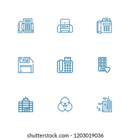 Collection of 9 printer outline icons include icons such as fax, office, rgb, diskette, motherboard