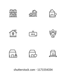 Collection of 9 property outline icons include icons such as house, insurance, neighborhood