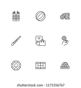 Collection of 9 recreational outline icons include icons such as casino chip, activity, cue, oxygen tank, tennis court