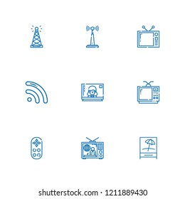 Collection of 9 remote outline icons include icons such as remote control, antenna, television