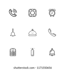 Collection of 9 ring outline icons include icons such as bell, alarm clock, phone call, lifesaver
