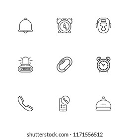 Collection of 9 ring outline icons include icons such as alarm, bell, alarm clock, call, phone call, boxing