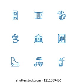 Collection of 9 roller outline icons include icons such as ice skate, skateboard, stand, painting, paint, carousel