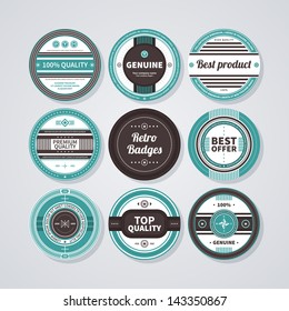 Collection of 9 round badges in retro style. EPS10.