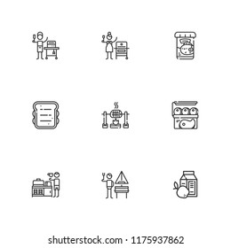 Collection of 9 sausage outline icons include icons such as breakfast, sandwich, meat, german, roast, food and restaurant, fish food