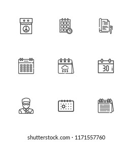 Collection of 9 schedule outline icons include icons such as manager, calendar, report